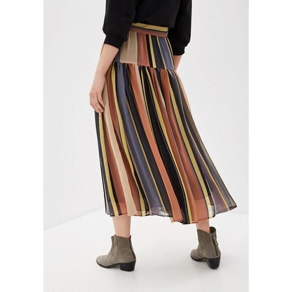 Mango Skirt Stripes Midi Belted New - Picture 6 of 8